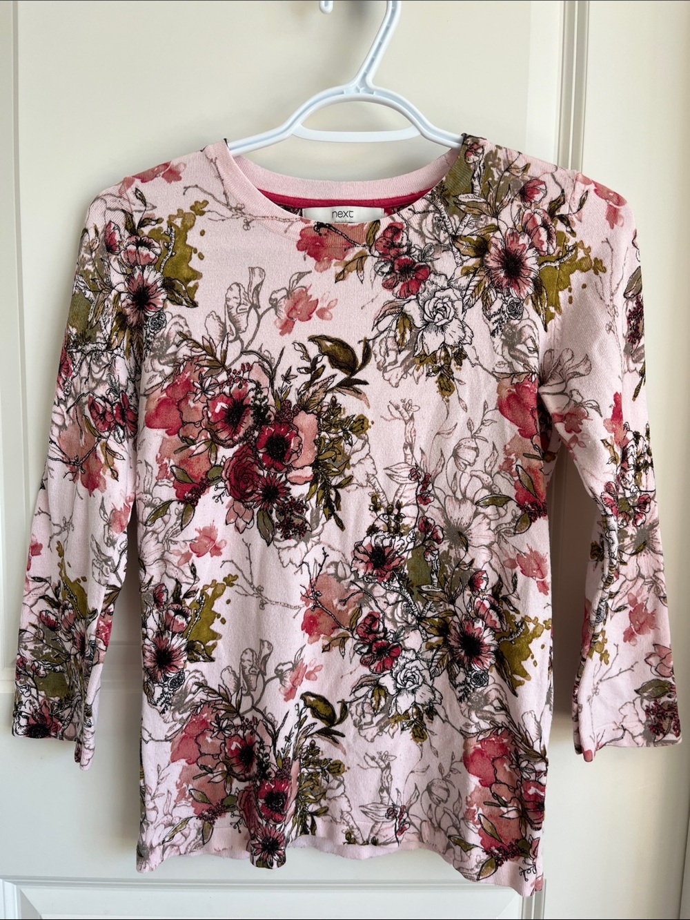 next Pink Floral Long Sleeve Tee with Olive Accents